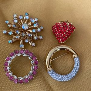 VINTAGE RHINESTONE PINS BROOCHES LOT EUC